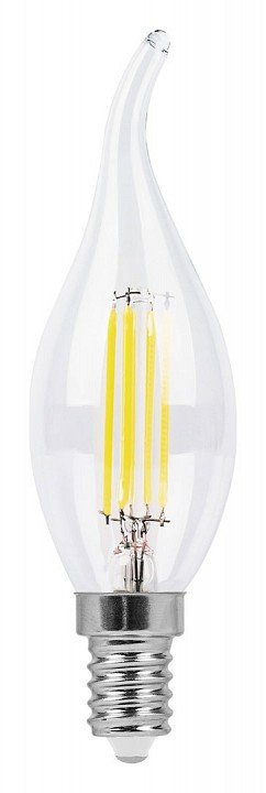 Лампа светодиодная филаментная Feron E14 11W 2700K Свеча на ветру Прозрачная LB-714 38010. 