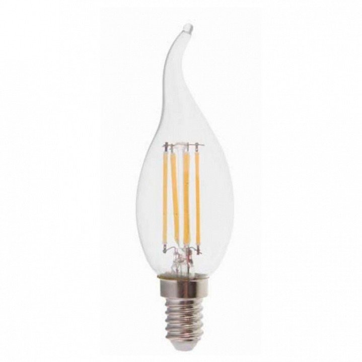 Лампа светодиодная филаментная Feron E14 5W 2700K Свеча на ветру Прозрачная LB-59 25575. 