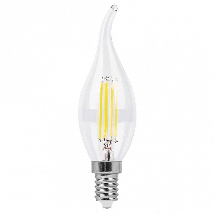 Лампа светодиодная филаментная Feron E14 5W 4000K Свеча на ветру Прозрачная LB-59 25576. 