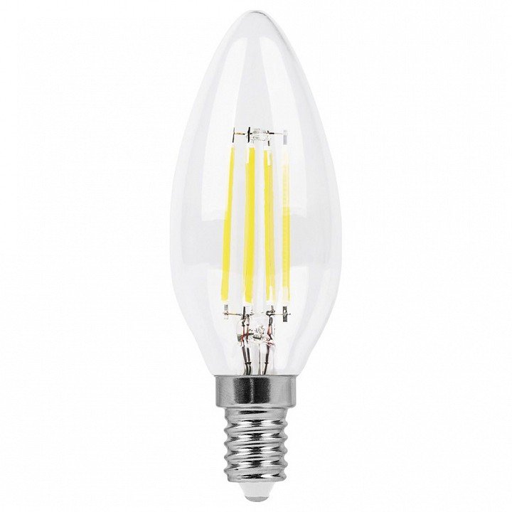 Лампа светодиодная филаментная Feron E14 9W 2700K Свеча Прозрачная LB-73 25956. 