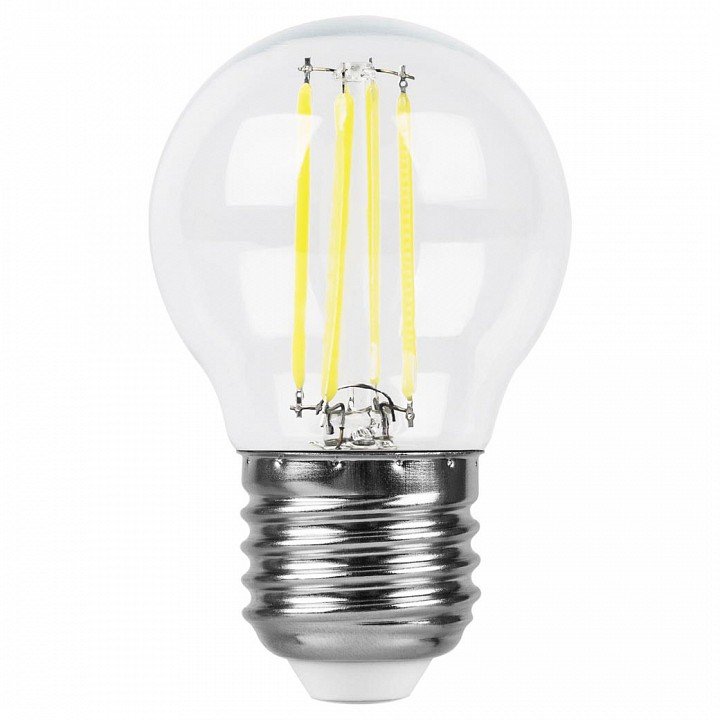 Лампа светодиодная филаментная Feron E27 5W 2700K Шар Прозрачная LB-61 25581. 