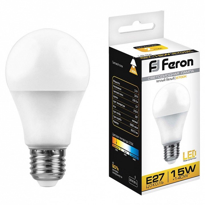 Лампа светодиодная Feron LB-94 E27 15Вт 2700K 25528. 