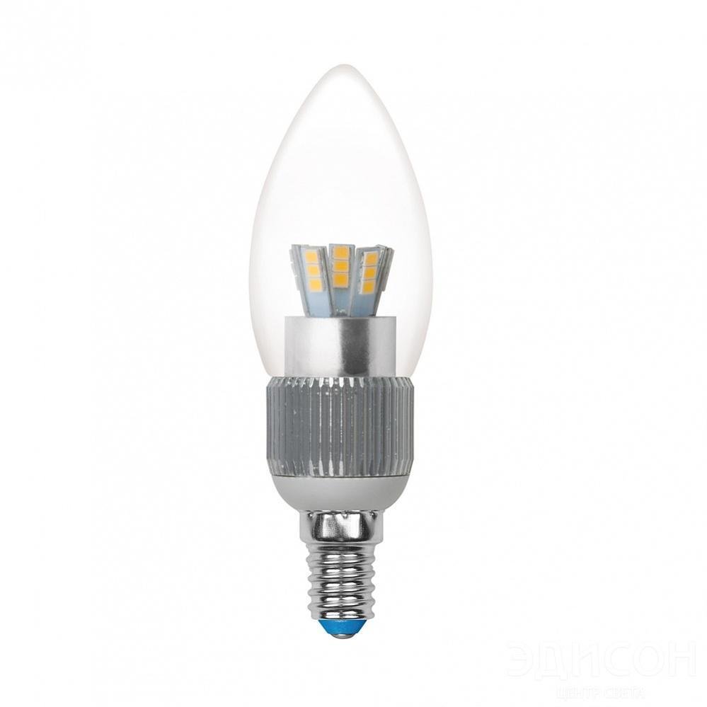 Лампа светодиодная диммируемая Uniel E14 5W 3000K свеча прозрачная LED-C37P-5W/WW/E14/CL/DIM 08745. 