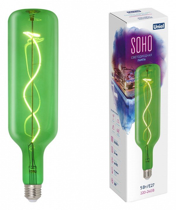 Лампа светодиодная Uniel E27 5W зеленый Led-SF21-5W/Soho/E27/CW Green GLS77GR UL-00007627. 