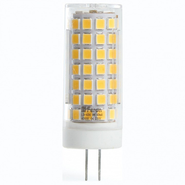 Лампа светодиодная Feron G4 9W 6400K прозрачная LB-434 38145. 