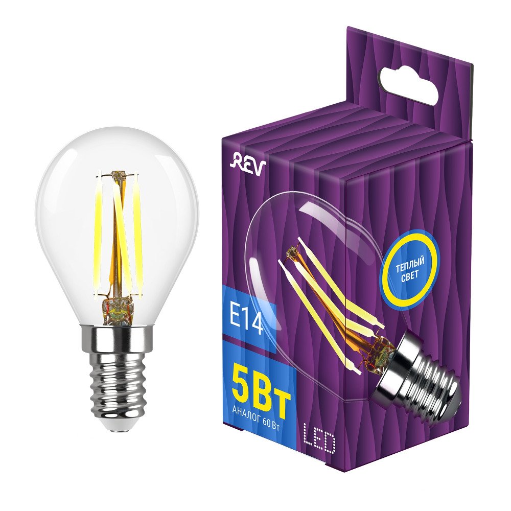 Лампа светодиодная филаментная REV G45 E14 5W 2700K DECO Premium шар 32357 0. 