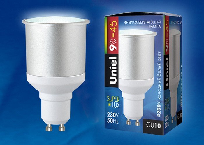 Лампа компактная люминесцентная Uniel  GU10 9Вт 4200K 03161. 