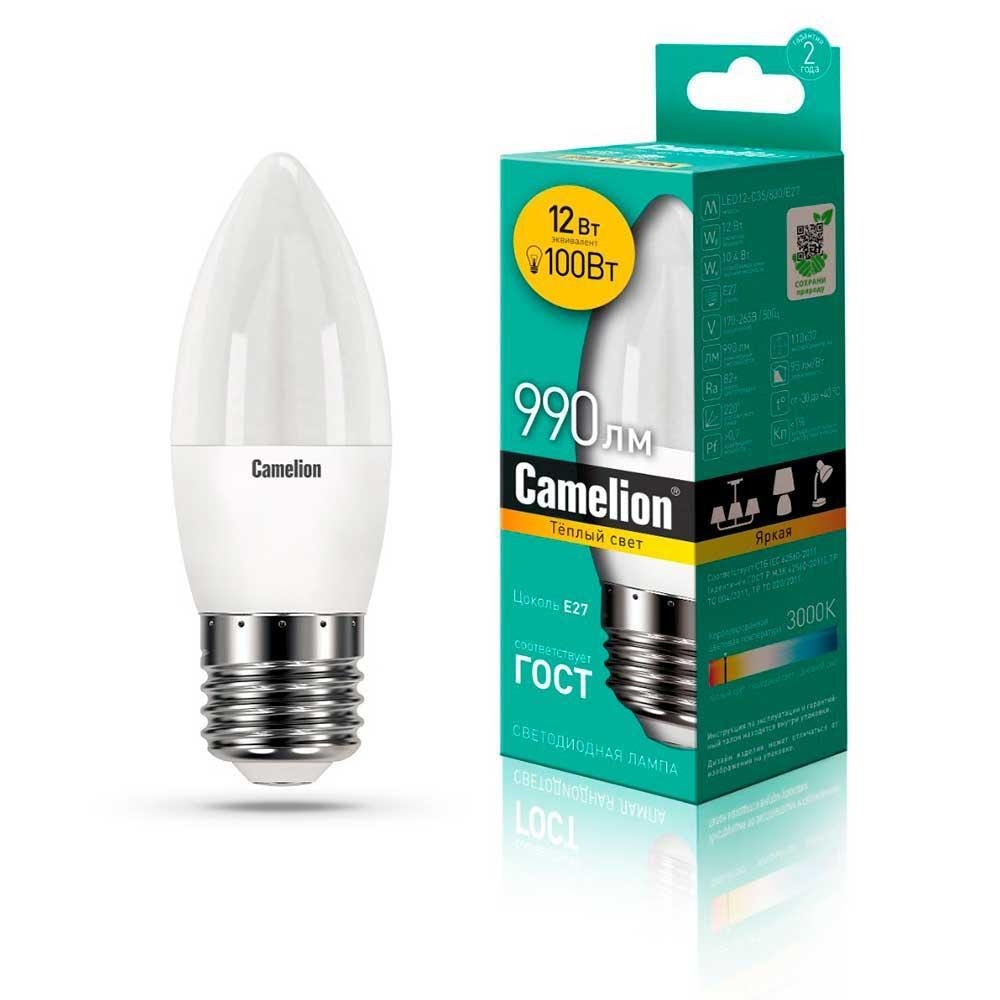 Лампа светодиодная Camelion E27 12W 3000K LED12-C35/830/E27 13688. 