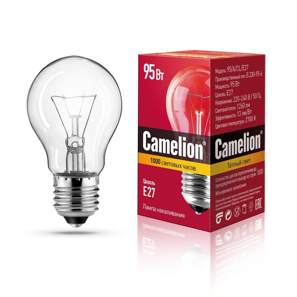 Лампа накаливания Camelion E27 95W 95/A/CL/E27 10279. 